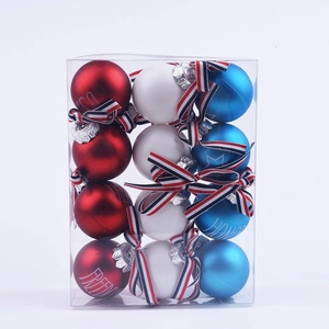 Set of 12 red white and blue patriotic Christmas ball ornaments with freedom text