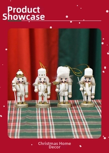 Set of four 10cm white and gold wooden nutcracker soldier ornaments with glitter details