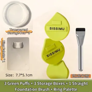 Hydrophilic Sponge Makeup Puff And Flat Foundation Brush With Stainless Steel Mixing Palette Professional Cosmetic Face Tool