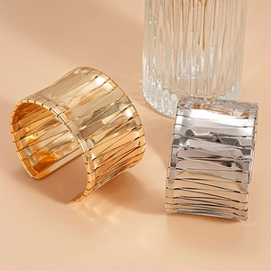 Minimalist wide open cuff bracelets with irregular ripple texture in gold and silver finish