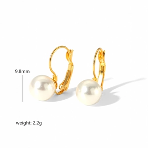 Boucles d'oreilles créoles en acier plaqué or 18k avec perles de 9,8 mm, poids 2,2g