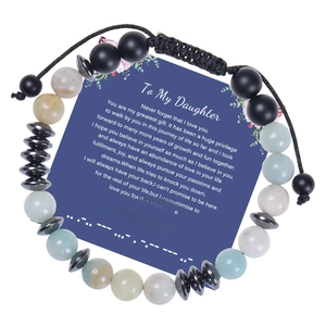 Detail of Amazonite Morse code beaded bracelet on To My Daughter gift card message