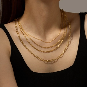 Minimalist gold S925 sterling silver four-layer stacked chain necklace for women