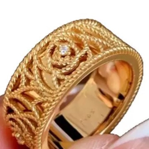 18K gold plated wide braided ring with round cubic zirconia gemstone for women