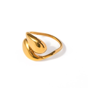 18k gold plated stainless steel teardrop open ring with a minimalist polished finish