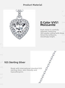 Detailed view of S925 silver heart necklace with 1ct D color VVS1 moissanite stone