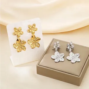 Blumenblatt Tropfenohrringe Edelstahl Texturiert Elegant 18K Vergoldet Schicker Schmuck Für Damen