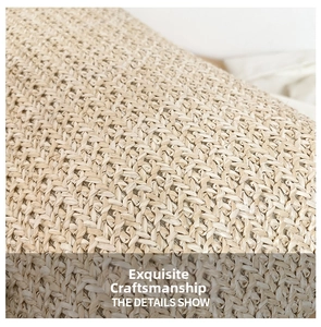 Detailed macro view of natural straw weaving texture and premium craftsmanship finish