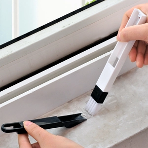 Window groove cleaning brush and dustpan set for window tracks and kitchen gaps