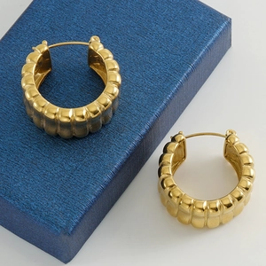 Chic 18k gold plated U-shaped hoop earrings with unique wave texture design for women