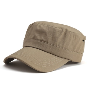 Classic khaki ripstop military flat top hat with breathable metal eyelets for outdoor wear