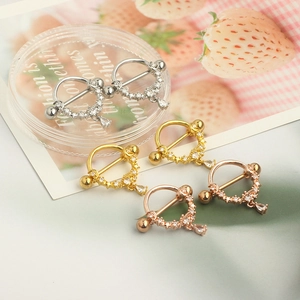 Stainless steel nipple rings with butterfly crystal and teardrop zircon pendant