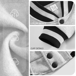 Men's casual fleece baseball jacket with ribbed collar and snap button details