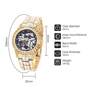 Detailed size chart for full diamond mechanical watch with 42mm case and 245mm strap