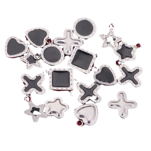 DIY stainless steel silver pendants with black enamel charms in heart and star shapes