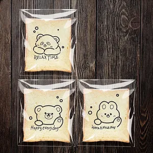 Drei süße selbstklebende Brotbeutel mit Tiermotiven für Toasts und Gebäckverpackungen