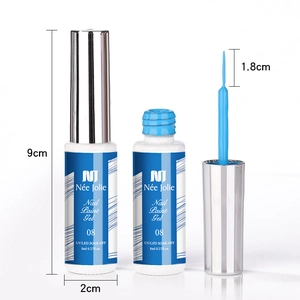 Blue 12-color 3D nail paint gel bottle with dimensions and professional brush details