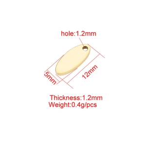 Technical drawing showing dimensions of 12mm x 5mm gold oval stainless steel tag pendant