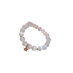 Elegant cat eye bead bracelet with gold star pendant and zircon accents for women