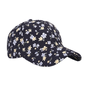 Casquette de baseball marine pour femme avec imprimé floral et couronne à six panneaux