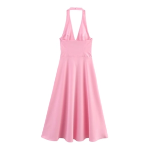 Ärmelloses Midikleid in Rosa mit Neckholder, tailliertem Schnitt und ausgestelltem Saum