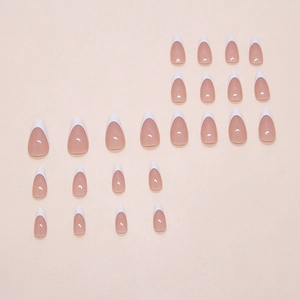 Faux ongles amande French manucure blanc laiteux et rose, ensemble de 24 pièces