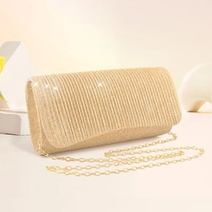 Elegant Pleated Glitter Evening Bag For Women Shimmering Ruched Clutch Purse With Removable Chain Strap For Party Wedding