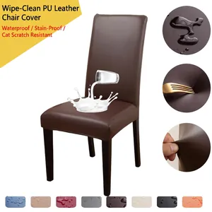 Waterproof PU Leather Chair Covers High Elasticity Universal Seat Protector For Dining Room Hotel Solid Color Anti-Scratch