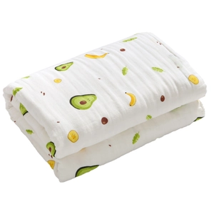 Soft six-layer cotton gauze baby bath towel with cute avocado and fruit prints