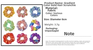 Detail specifications of 9-piece gradient gold-stamped scrunchie set with 8cm diameter