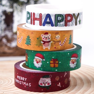 Set of four festive Christmas washi tapes with Santa and bear patterns for DIY crafts