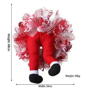 Christmas wreath with Santa legs decoration for door hanging, size 48cm by 39cm