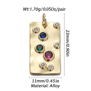 Rectangular gold alloy pendant with colorful inlaid crystals for DIY sun moon jewelry