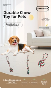Christmas dog cotton rope toy set for chewing and interactive play in red green colors