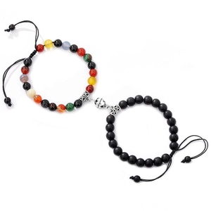 Magnetic Couple Gemstone Bracelets Agate Tiger Eye Matte Lava Rock White Turquoise Rose Quartz Heart Clasp Adjustable