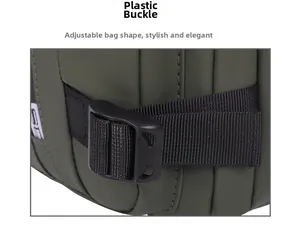 Detailed close-up of the adjustable plastic buckle and durable black nylon strap