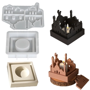 Mosque Castle Architecture Candle Holder Silicone Mold DIY Plaster Resin Craft House Silhouette Ramadan Decor