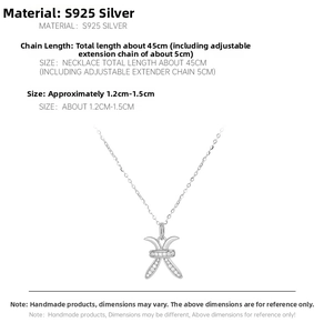 Detail showing S925 sterling silver necklace with a curved pendant and inlaid zircon stones