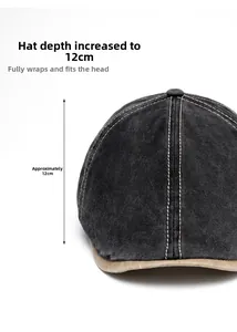 Detailed view of the 12cm deep crown and khaki stitching on the grey vintage cap