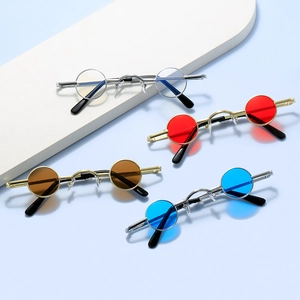 Retro Round Sunglasses Mini Small Frame Metal Resin Lens Punk Hip Hop Style Decorative Eyewear For Men Women