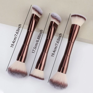 Double-ended makeup brush set with flat foundation and powder bristles for contouring