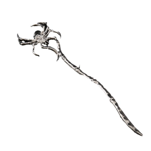 Vintage silver spider hair pin with an irregular dark aesthetic and metallic finish