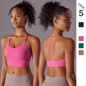 Women Criss Cross Back Sports Bra Brushed Nylon Spandex Yoga Bra Supportive Workout Top Gym Fitness Underwear