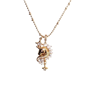 Elegant 18k gold plated unicorn necklace with sparkling white cubic zirconia stones