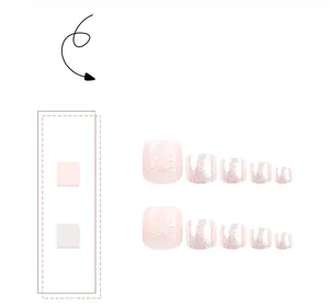 Detail of glitter silver and pink false toenails with 3D bow accent and sparkling finish