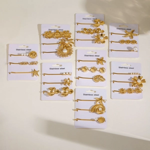 Ensemble de barrettes à cheveux minimalistes en acier doré avec fleurs et perles