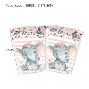 Set of 10 pink elephant and flower themed paper cups for girls birthday party