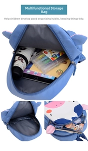 Vista interna de la mochila escolar azul de dibujos animados con gran capacidad