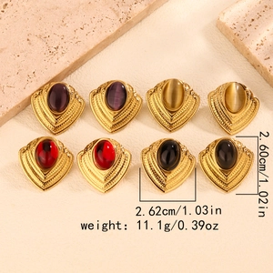Vintage heart earrings in gold finish with purple, yellow, red and black gemstones