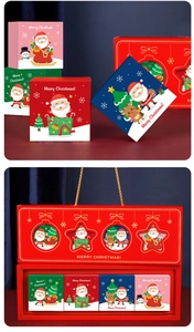 Christmas gift box set with 4 colorful small boxes featuring festive holiday patterns